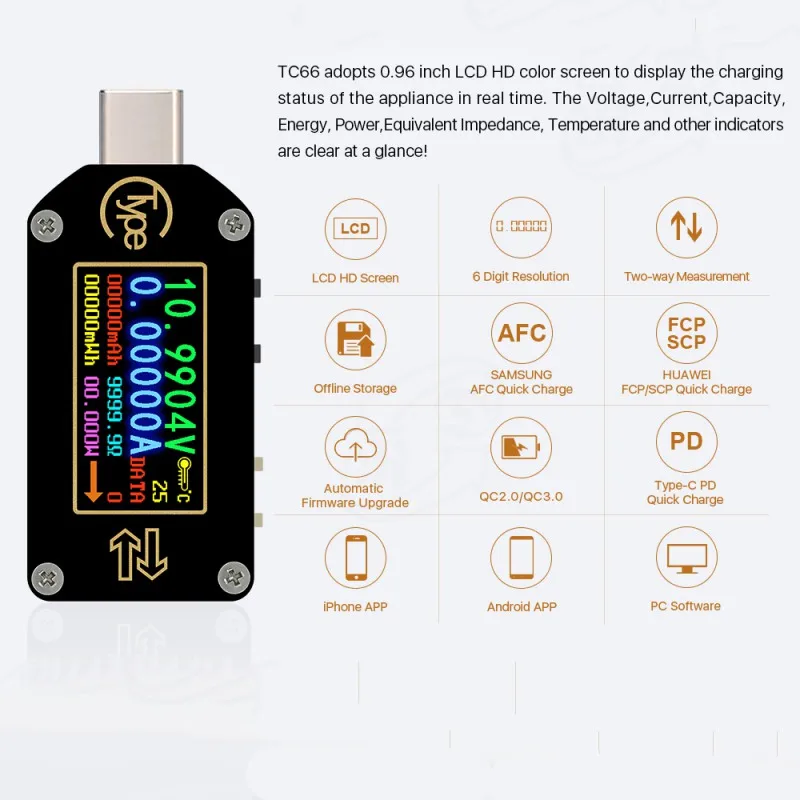 Тип-c PD триггер тестер батареи USB-C Вольтметр Амперметр Напряжение 2 способ измеритель тока мультиметр PD зарядное устройство 0,96 дюймов ЖК-дисплей HD