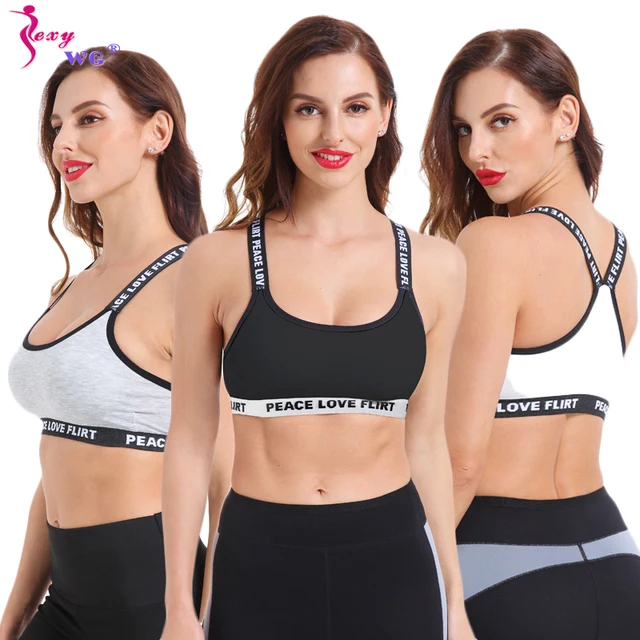US $2.46 SEXYWG Top Sports Bra Fitness Free Size Letter Yoga Bra Women Gym Running Push Up Top Female Sport 