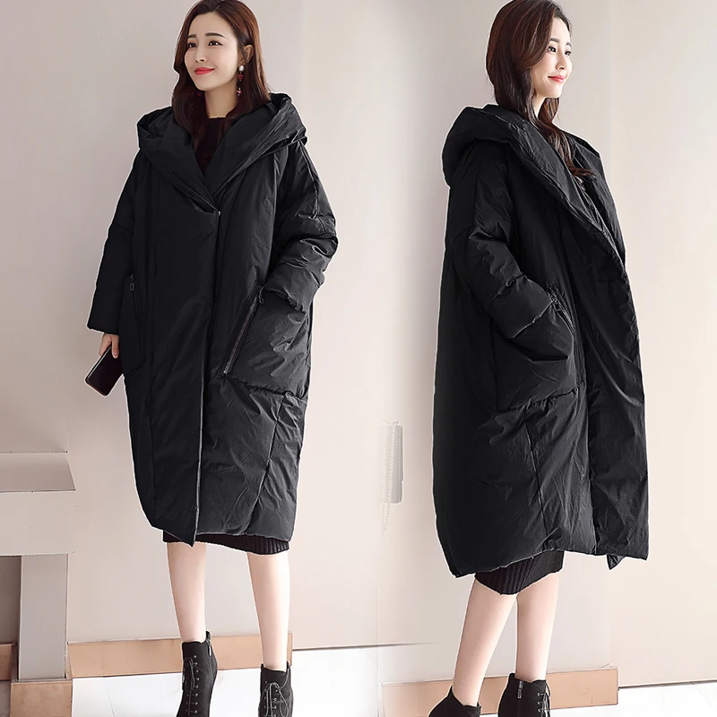 Winter Oversize Jacket Woman Parka Female Loose Plus Size Cotton Padded Snow Wear Korean Hooded Outerwear Long Coat L029 - Цвет: Black