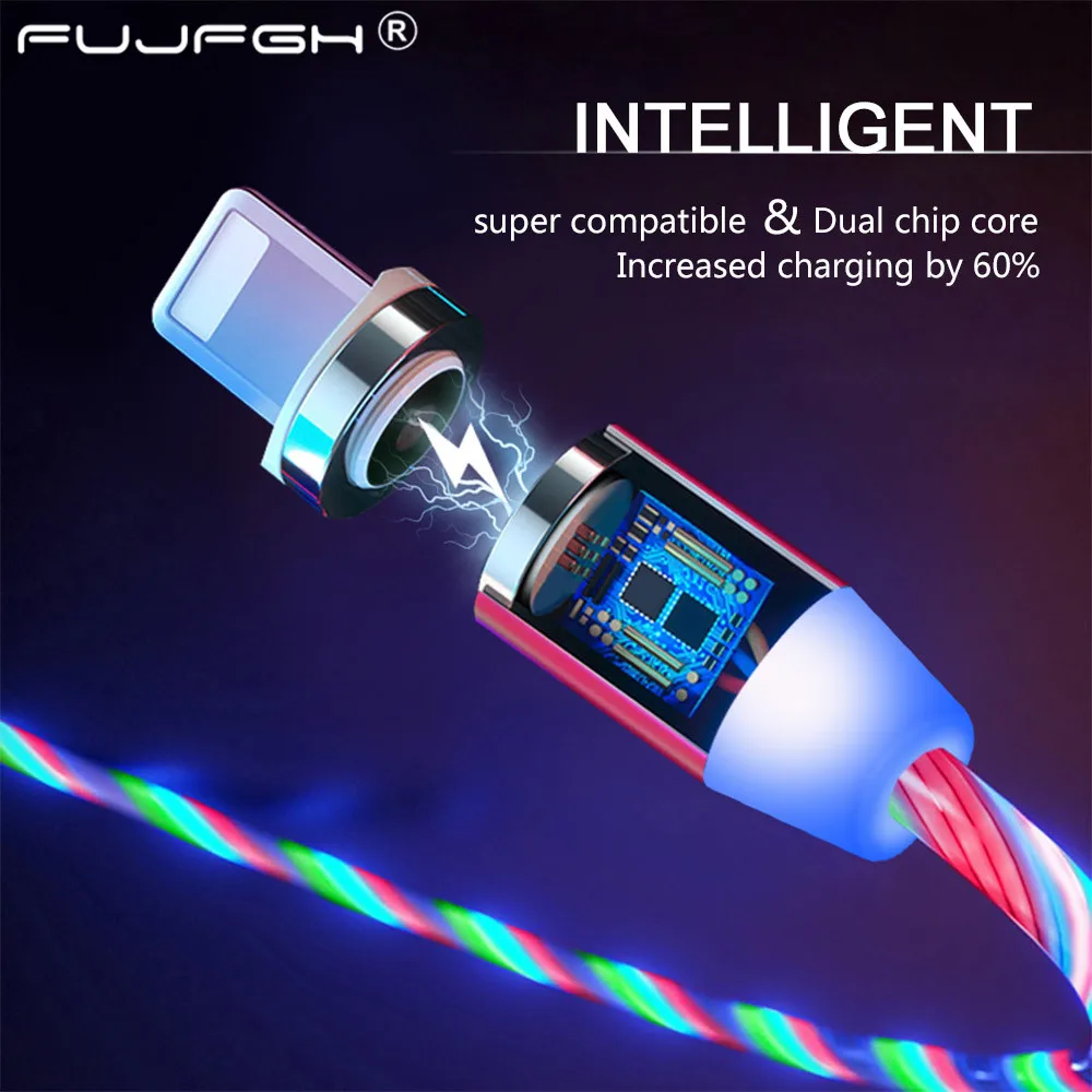 Светодиодный магнитный usb-кабель для зарядки Micro usb type C, Магнитный зарядный Шнур для iPhone, samsung, Xiaomi, быстрый Магнитный кабель для мобильного телефона