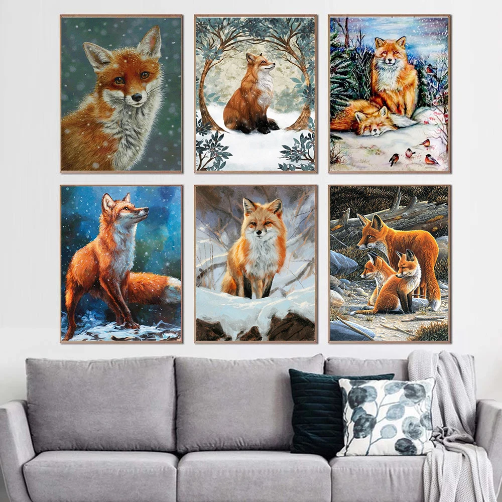 TISHIRON Two Foxes On A Cosmic Oil Painting Paint By Numbers For Adults Beginner Paint By Number Kits Paintwork With Paintbrushes 16"x20" (Without