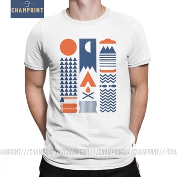 

Simplify Campfire T-Shirt Men's Nature Camping Mountains Hiking Short Sleeve Graphic Tees Crewneck Cotton Tops Classic T Shirt