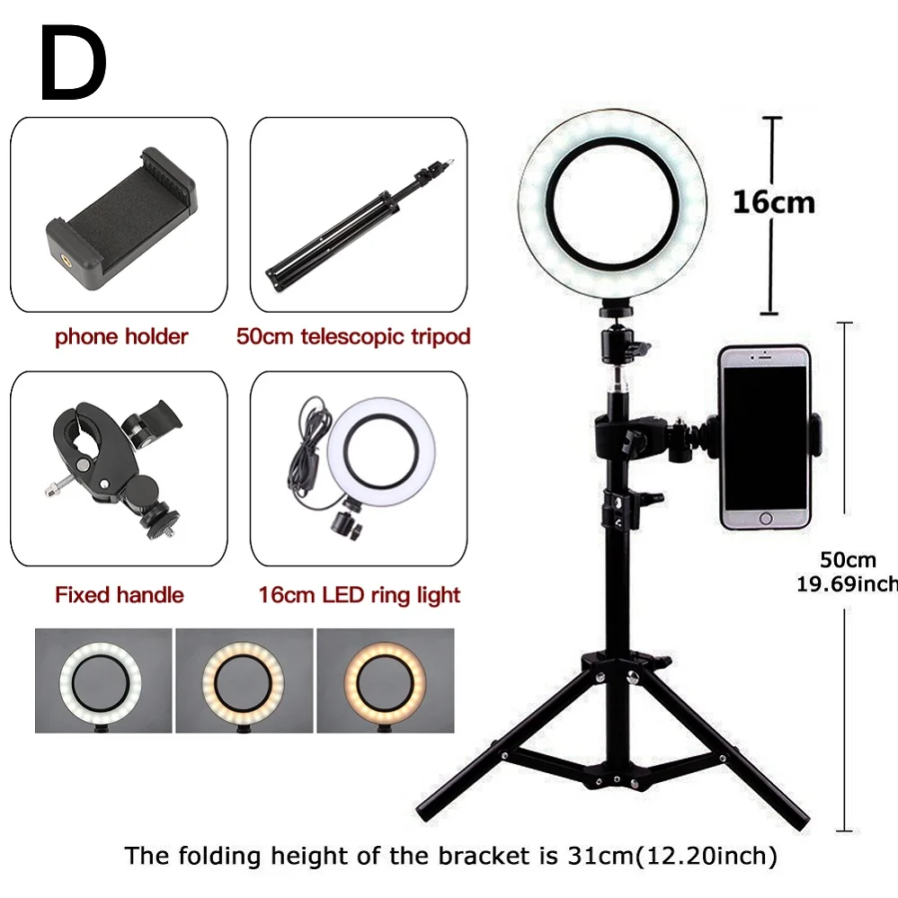 Фотография Youtube светодиодный селфи холодный теплый светильник ing Dimmable светодиодный светильник-кольцо для телефона видео светильник с кольцо для штатива заполняющий светильник - Color: Size D
