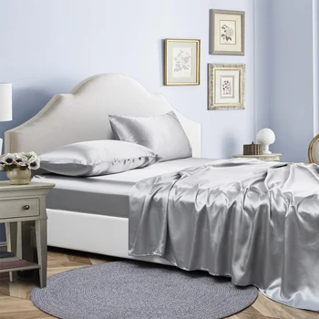 

4pcs Satin Bed Linen Home Elastic Fitted Sheet Silk Bedding Set Bed Pillowcase Bedspread And Luxury Mattress Protector Sheets