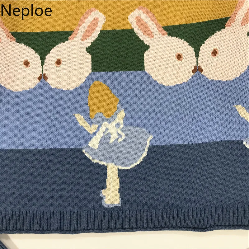 Neploe пуловер вязаный нижний свитер для женщин с круглым вырезом свободный тонкий длинный рукав Pull Femme Kawaii Rabbit осенне-зимняя одежда 46386