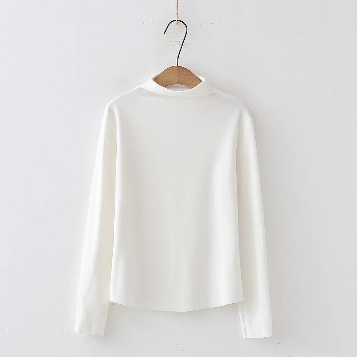 Однотонные облегающие футболки с высоким воротником Женская осенне зимняя