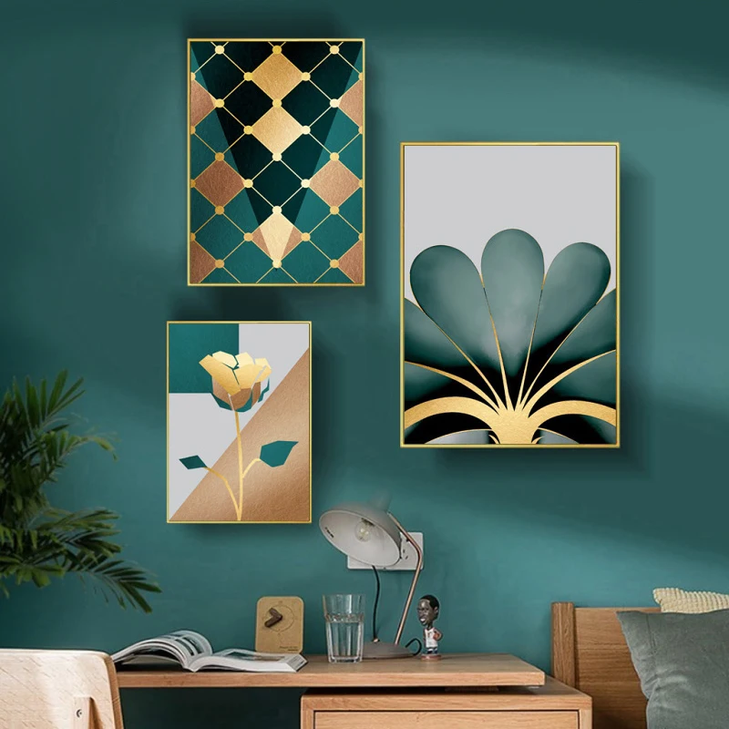 Постеры на холсте с изображением золотых и зеленых растений цветов монстеры