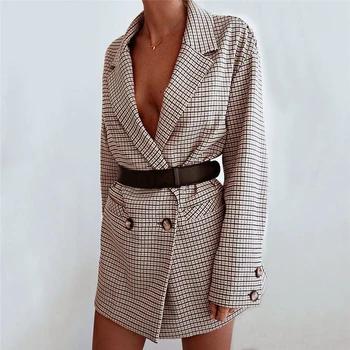 

2019 Autumn New Fashion Women Ladies Suit Coat England Style Blazer Long Sleeve Plaid Outwears Office Lady's Long Blazers