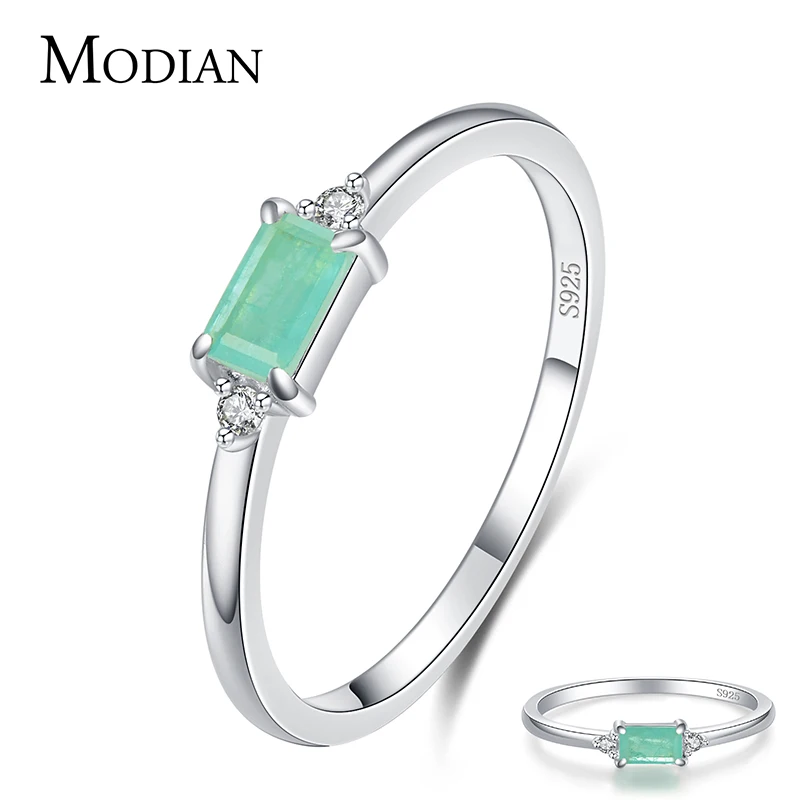 Modian Charm Luxury Real 925 Stelring Silver Green Tourmaline Fashion Finger Rings For Women Fine Jewelry Accessories New Bijoux