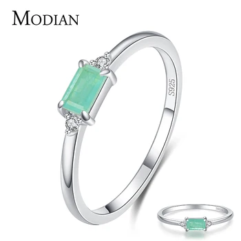 Modian Charm Luxury Real 925 Stelring Silver Green Tourmaline Fashion Finger Rings For Women Fine Jewelry Accessories New Bijoux