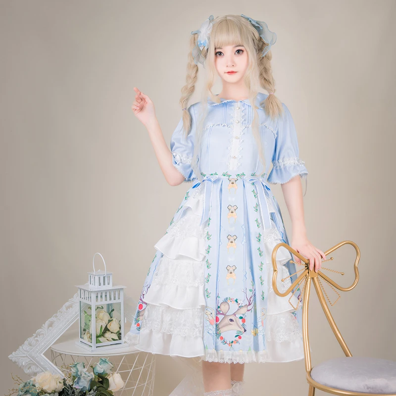 

Pastoral style sweet lolita dress vintage lace bowknot peter pan collar cardigan princess victorian dress kawaii girl op loli