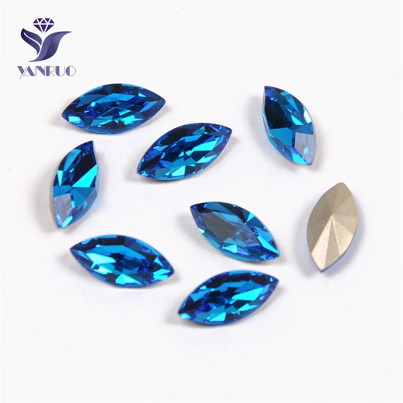 Without Claw YANRUO 4200 All Sizes Capri Blue Navette DIY Stones And Crystals Glass Strass Point Back Horse Eyes Rhinestones For Dress - Цвет: Without Claw