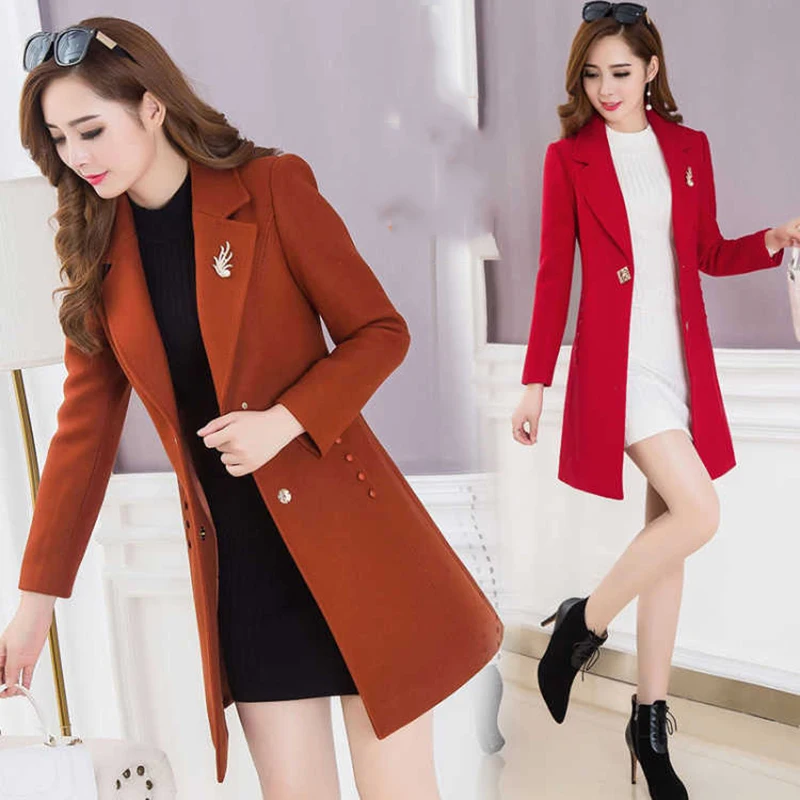 2021 New Autumn Winter Woolen Coat Female Long Large Size Thick Womens Jacket Slim Lady Outerwear Feminino Parkas 3XL | Женская одежда