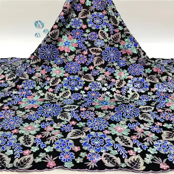 

Sequins Net Tulle Lace Fabric 2020 Latest High Quality Wedding Laces Nigeria Embroidery Mesh Guipure Laces Fabric blue