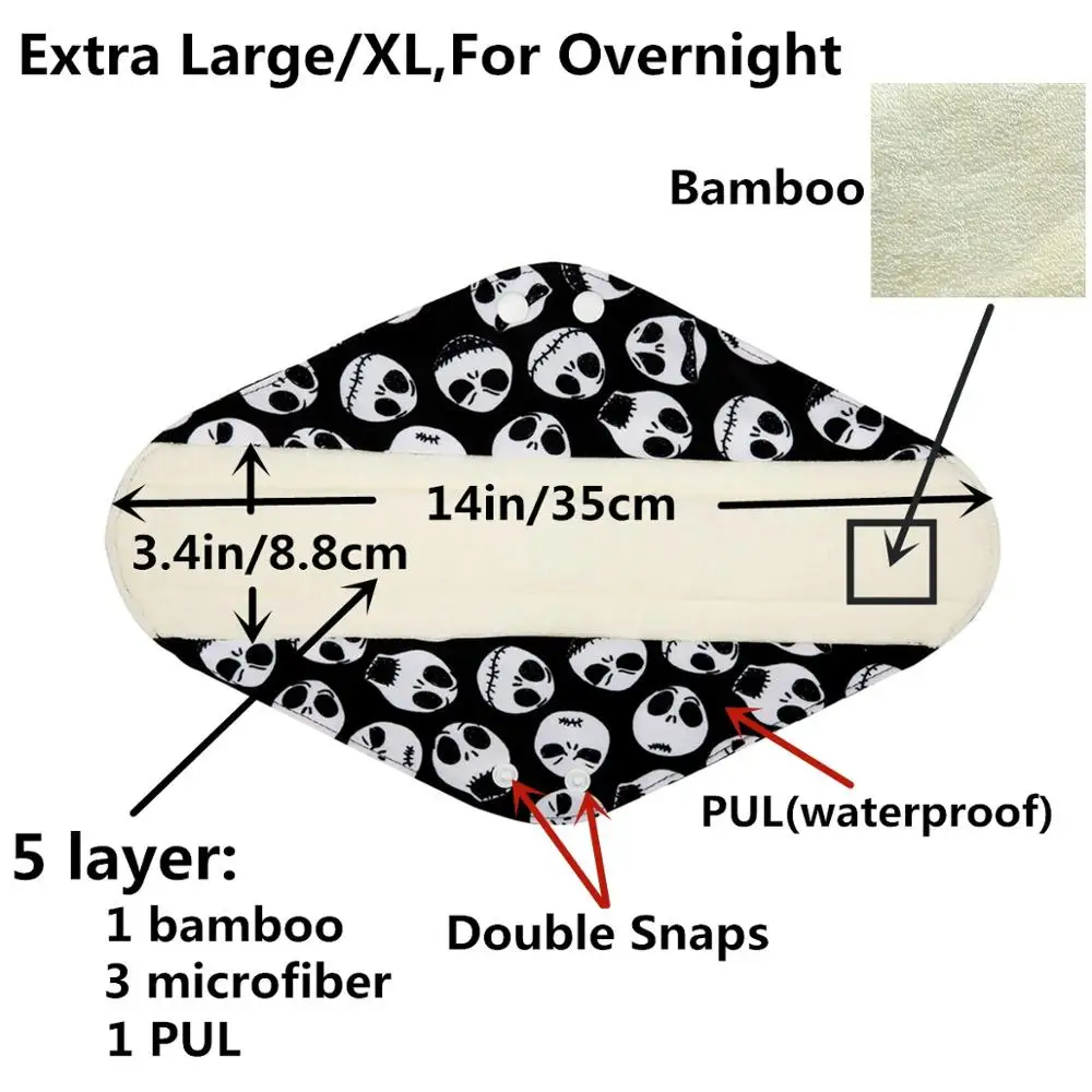 S M XL BAMBOO Cloth Menstrual Pad Sanitary Reusable Washable Panty Liner Regular Overnight