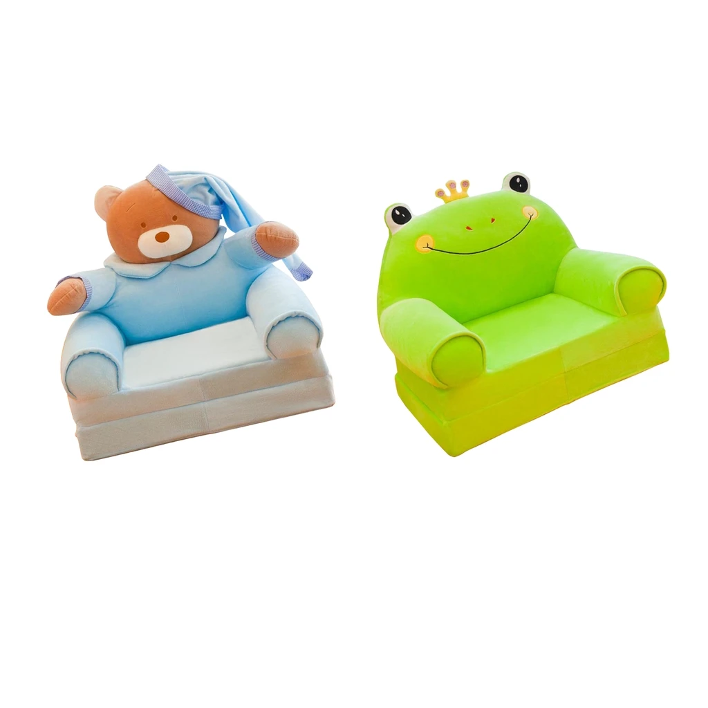2pcs Replacement Slipcover for Kids Foldable Sofa Chairs Cartoon Animal Bear Frog Armchair Lounger Couch Cover for Children