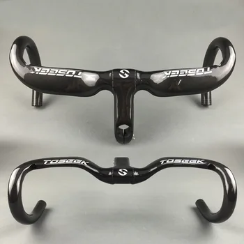 

TOSEEK 3K Glossy Carbon Fiber Track Road Bike Bicycle Racing Drop Integrated Bar Stem Handlebar road