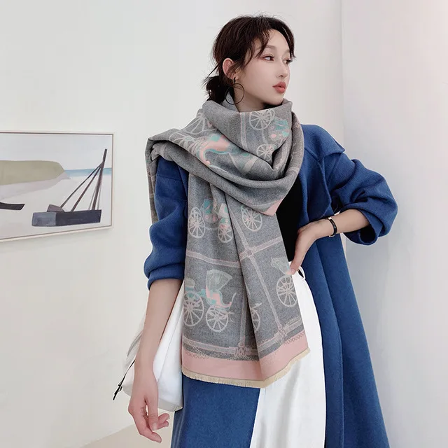 style 5 gray Роскошный зимний женский шарф, новинка, женский длинный кашемировый шарф, толстый, сохраняющий тепло, шаль, элегантный, Пашмина, Брендовое, для путешествий, одеяло, обертывания - Цвет: style 5 gray