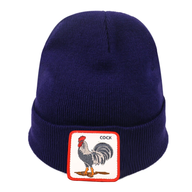 

Winfox New Bonnet Unisex Beanie Cap Rooster Embroidery Warm Knitted Winter Hats For Women gorros mujer invierno Skullies