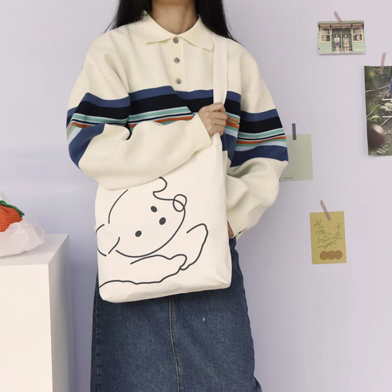 Хлопок Холст эко Студенческая Книга сумка через плечо один ремень печати щенок CYB84a