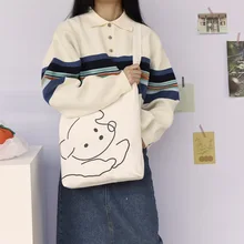 Хлопок Холст эко Студенческая Книга сумка через плечо один ремень печати щенок CYB84a