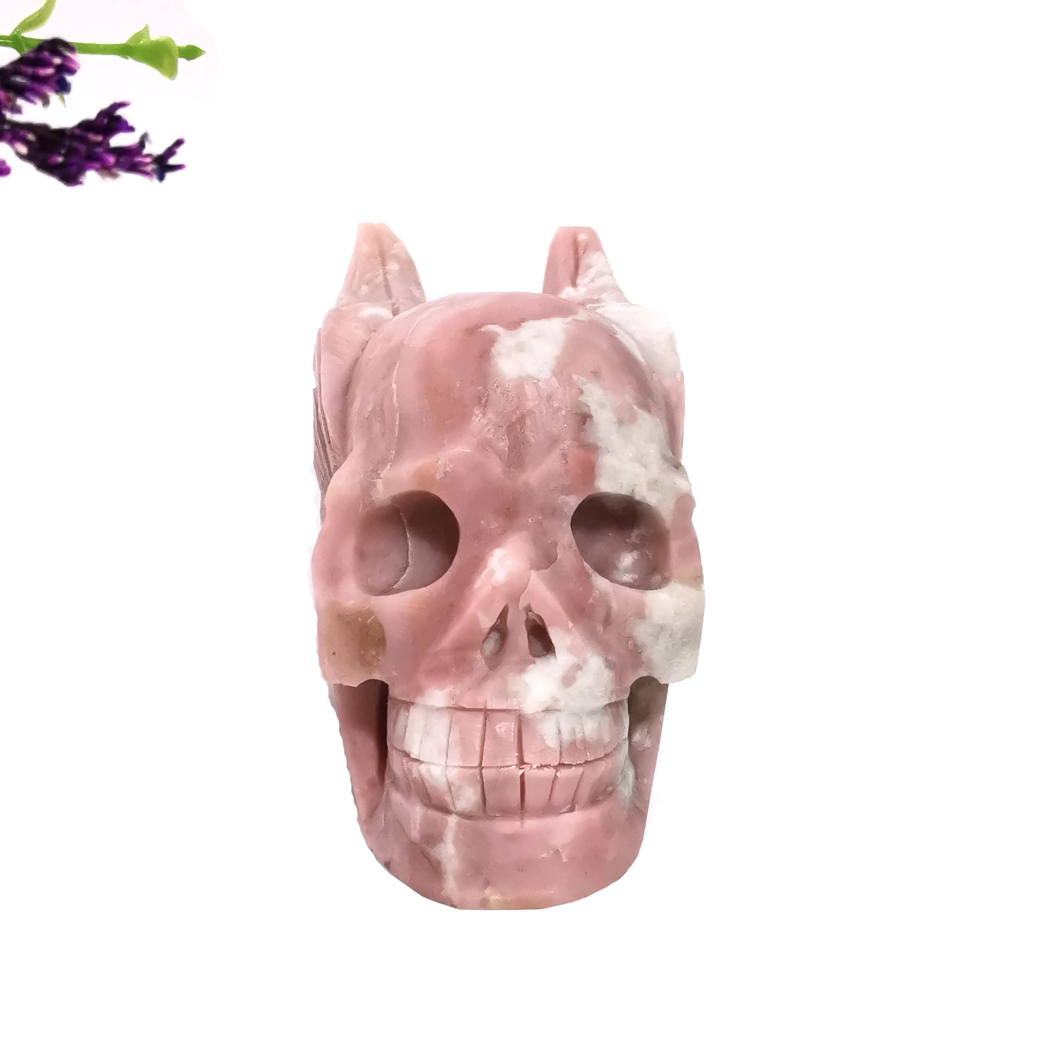 

Natural Hand Crafts Pink Opal Skulls Crystal Carving For Home Decoration LJ