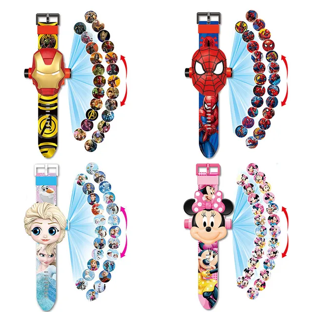 Disney Projection Watch Anime Figure Frozen Princess Marvel Spiderman Ironman Mickey Mouse Children's Toy Electronic Watch 2