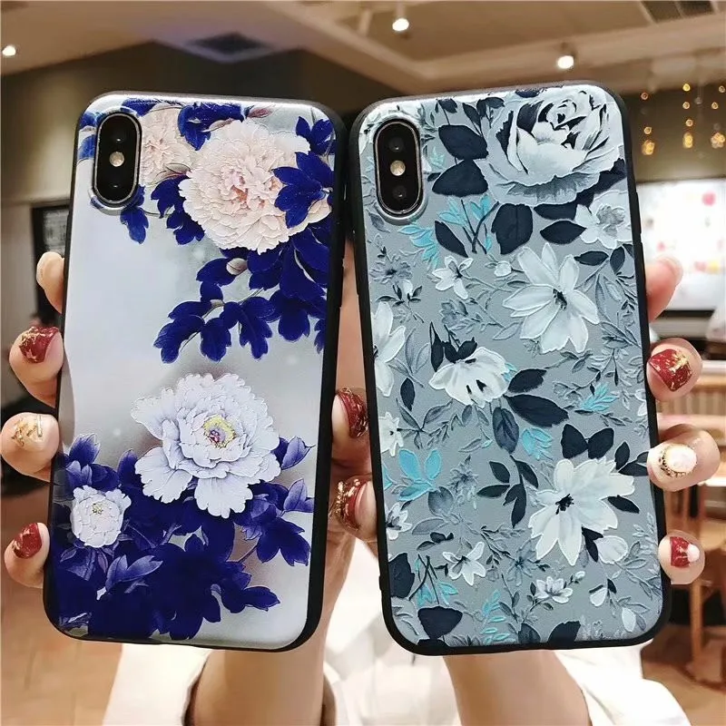 Роскошный чехол для телефона iphone 7 8 6 S Plus X XR XS Max 3d тиснение пион цветок лист