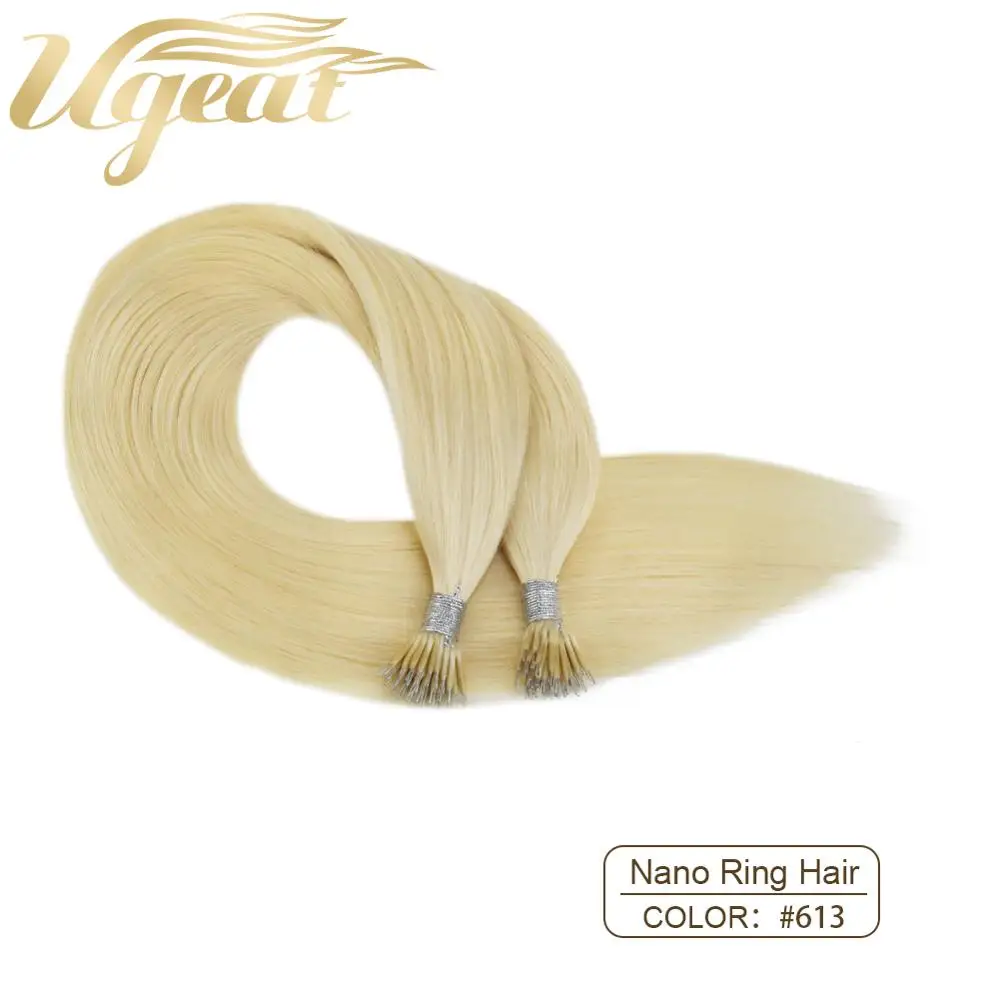 Ugeat человеческие волосы с нано-кольцом, 50 прядей/упаковка, 14-24 дюйма, человеческие волосы, машинка remy, шелковистые прямые волосы с нано-кончиком, настоящие волосы для наращивания - Цвет: #613