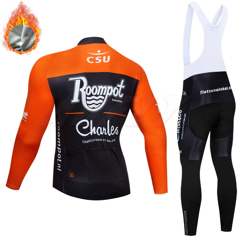 Зима, командная roompot, велосипедная майка, 9D, набор велосипедных штанов, Ropa Ciclismo, плотный теплый флис, профессиональная куртка, оранжевый, черный спорт спортивный топ флисовая кофта