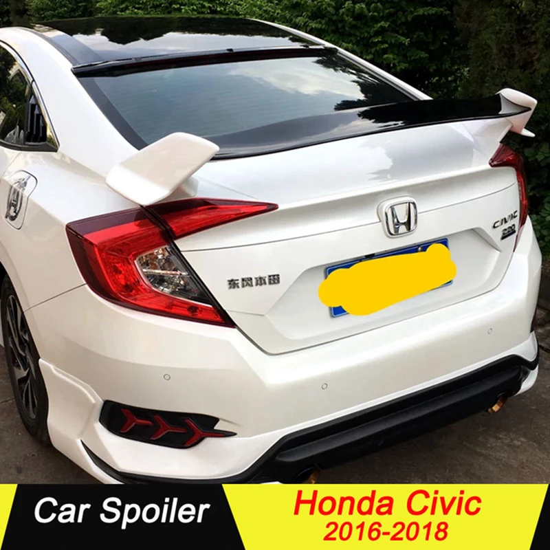 

For Honda Civic 2018 2017 2016 ABS Plastic Unpaint Exterior Rear Spoiler Tail Trunk Boot Wing Decoration Car Styling GT Style