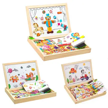 

Animal Wooden Toys Magnetic Easel Board Jigsaw 3D Puzzle Toy Box With Board For Children Draw Educational Learning Toy Variety