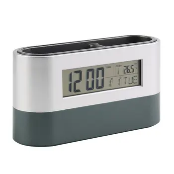 

Multifunctional Digital Snooze Alarm Clock with Pen Holder Calendar Temperature Display Grey Color Drop Shipping
