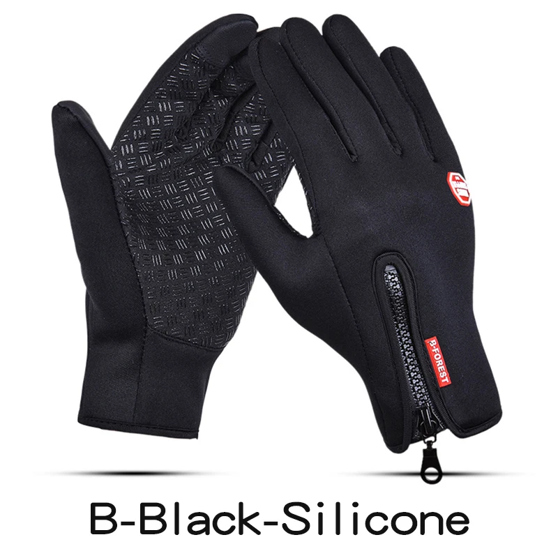 B-BlackSilicone Ветрозащитные перчатки на молнии теплые водонепроницаемые перчатки мужские зимние варежки перчатки для сенсорного экрана для мужчин уличные Нескользящие перчатки G011 - Цвет: B-BlackSilicone