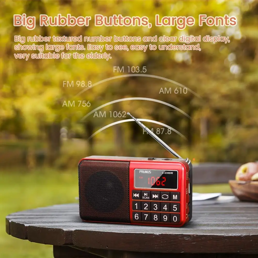 PRUNUS L 238 fm радио приемник Поддержка AUX/TF карты USB зарядка портативные SW/FM/AM (MW) стерео