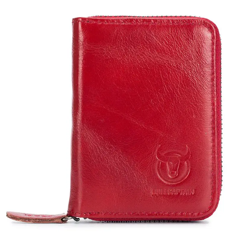 BULLCAPTAIN Genuine Leather Men Wallet Card Pack Zipper Card Case Holder Credit Card Bag Short Coin Purse