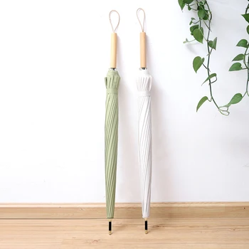 

Literary Solid Color Wooden Long Handle Umbrella Ladies Umbrella 16K waterproof Sunscreen Umbrella Men's Large Business Umbrella