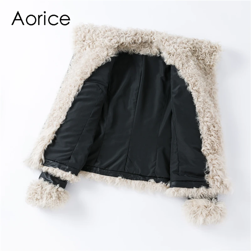 Aorice B401707 Женское зимнее мотоциклетное пальто из натуральной кожи для отдыха леди пальто из натурального овечьего меха куртка пальто