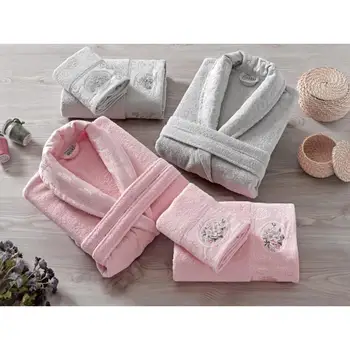 

Rosel Curling Jacquard Family of Bathrobe Set Powder Gray