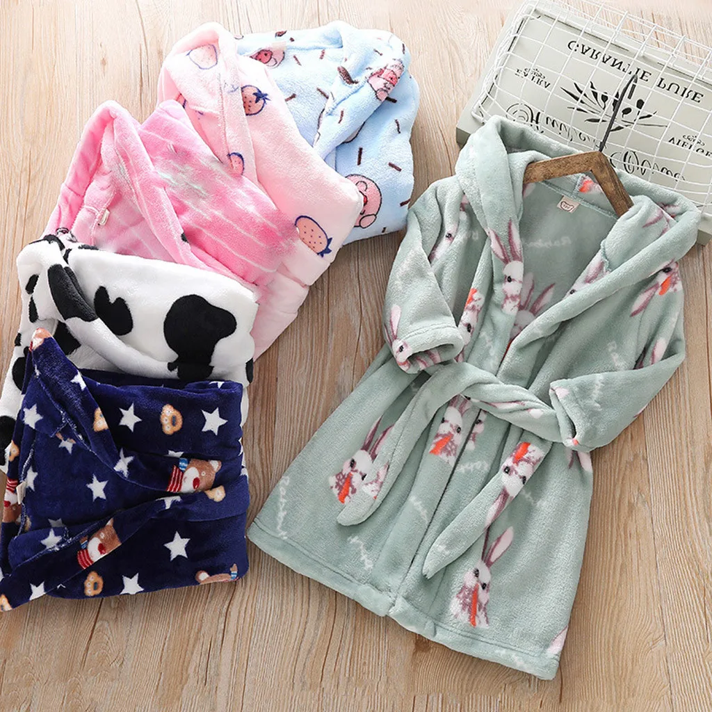 Зимний детский банный халат с капюшоном; фланелевый банный халат с длинными рукавами; Ночная одежда с героями мультфильмов; одежда для сна Peignoir Enfant Gh4