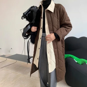 

SONDR 2020 Winter Versatile Thickened Parkas Women Loose Long Jackets Argyle Minimalist Cotton Padded long cotton-padded coat