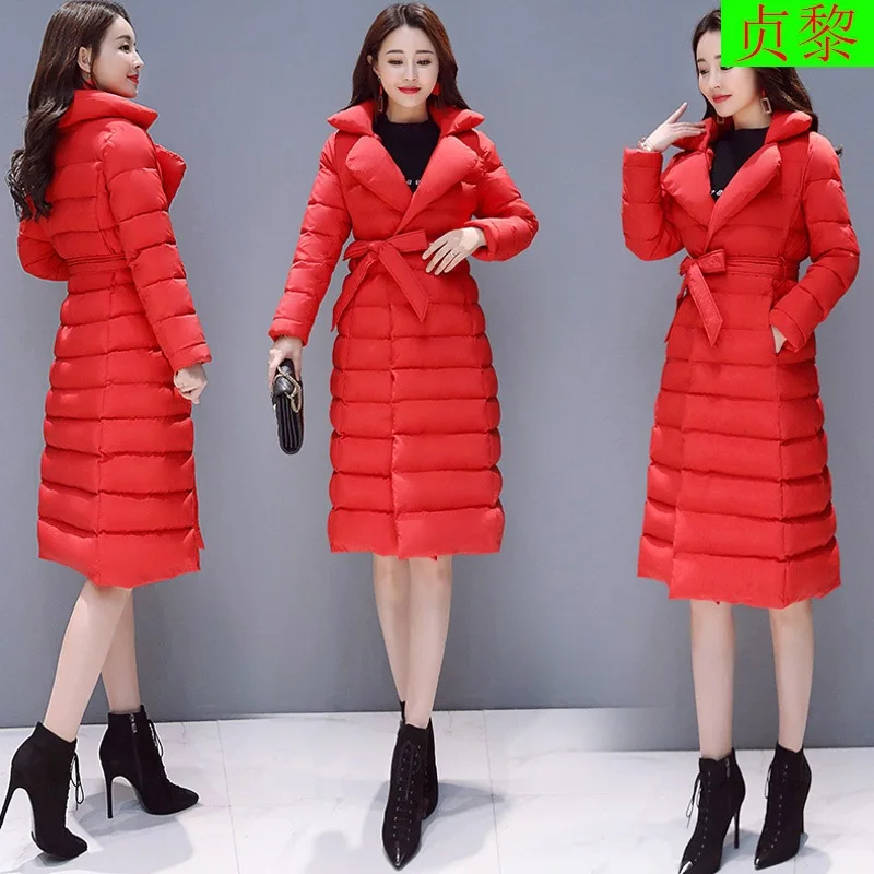 

2018 Winter New Style WOMEN'S Dress Dongdaemun Mid-length over-the-Knee Waist Hugging Slimming down Jacket Cotton-padded Clothes