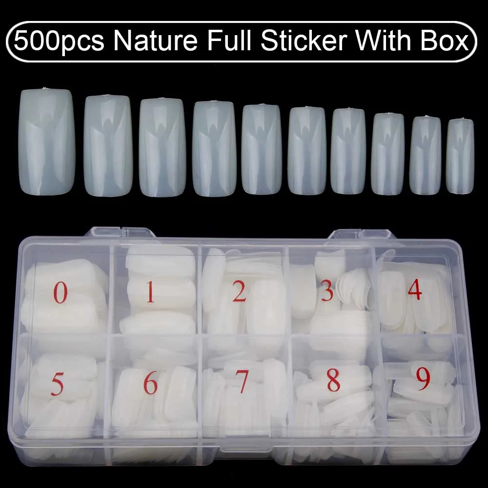 Nature Full with box 500 шт./кор. советы для дизайна ногтей ложный гроб плоская форма полное покрытие Дисплей Практика акриловый УФ гель лак инструмент маникюр накладные ногти советы - Цвет: Nature Full with box