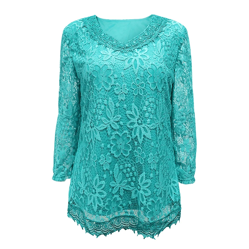 Yitonglian Elegant Women Floral Lace Blouse Vintage Tunic Shirt V Neck Delicate Crochet Tops US Size 8-30 H009G
