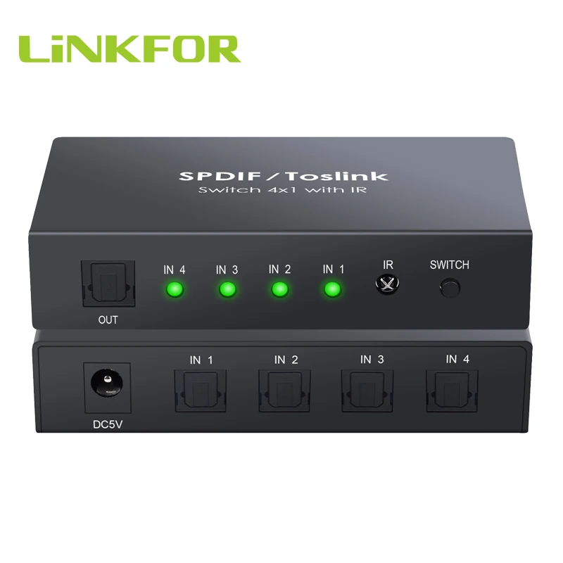 Цифровой оптический аудио коммутатор LiNKFOR 4x1 SPDIF Toslink с оптическим кабелем четыре