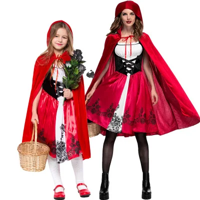 

3XL Halloween Children's Day Party Family Matching Mother Daughter Little Red Riding Hood Costumes For Women Girls Kids
