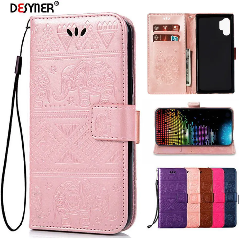 

3D Elephant Embossed PU Leather Phone Case For Samsung Galaxy Note 10 Case Flip Cover for Samsung Galaxy Note 10 Pro Case