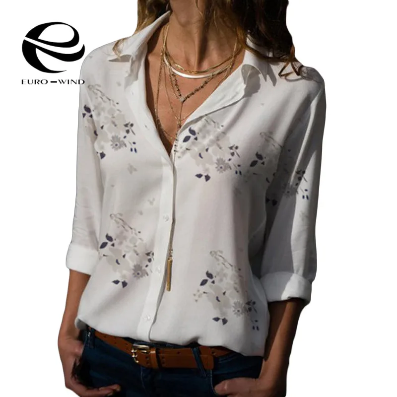 

Women Tops Blouses 2019 Autumn Elegant Long Sleeve Print V-Neck Chiffon Blouse Female Work Wear Shirts Plus Size 5XL Lapel Blusa