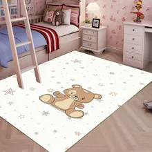 Ahsen Carpet PVC Leather Antislip Sole The Teddy Bears Krem-Beyaz star Çocuk-Halısı