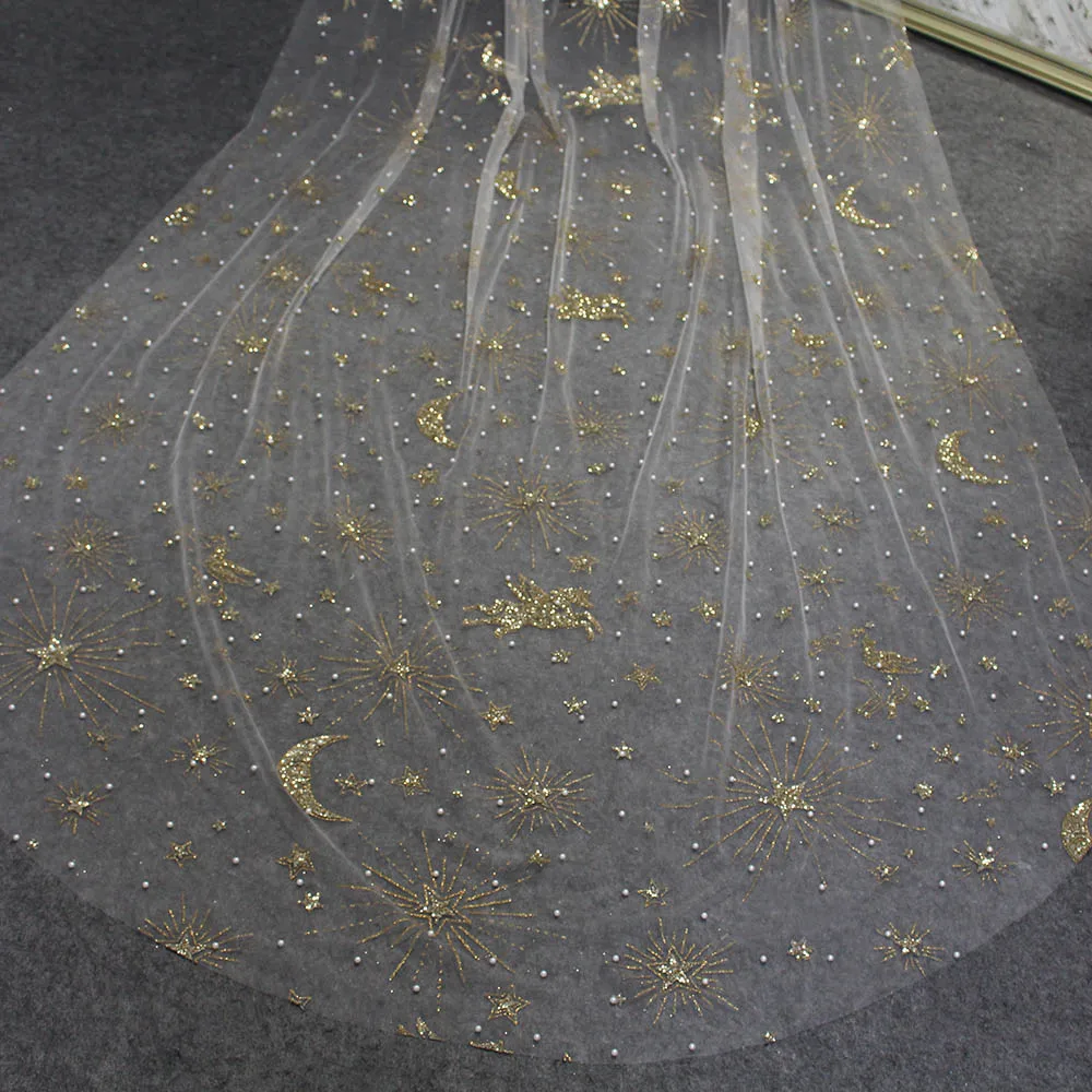 Customized Luxury Pearls Wedding Cape with Gold Dust 3 Meters Long Pearls Wedding Bolero shrugs for women Accessories